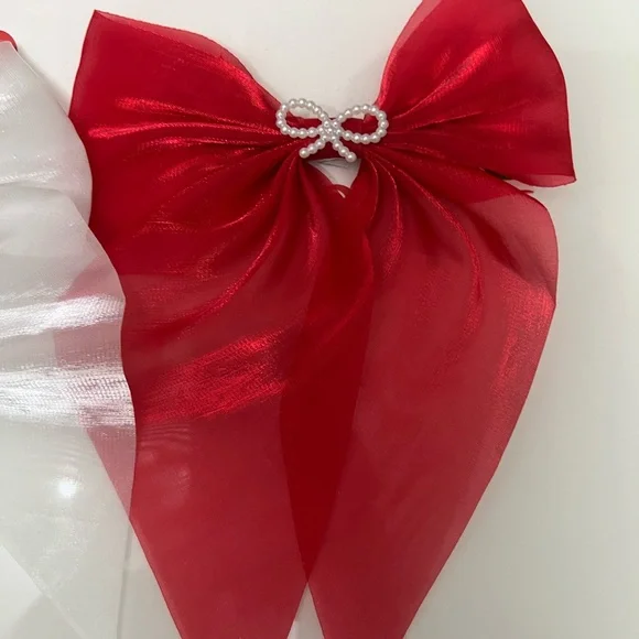 New Cherry Print Hair Bow Set - Red and White - Picture 4 of 6